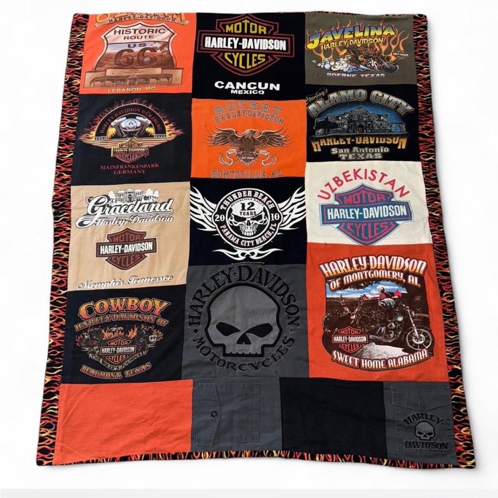 Harley-Davidson Multi-Color T-Shirt Patchwork Quilt